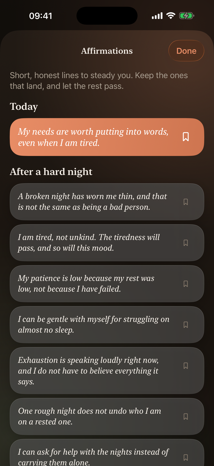 Simply Calm affirmations screen