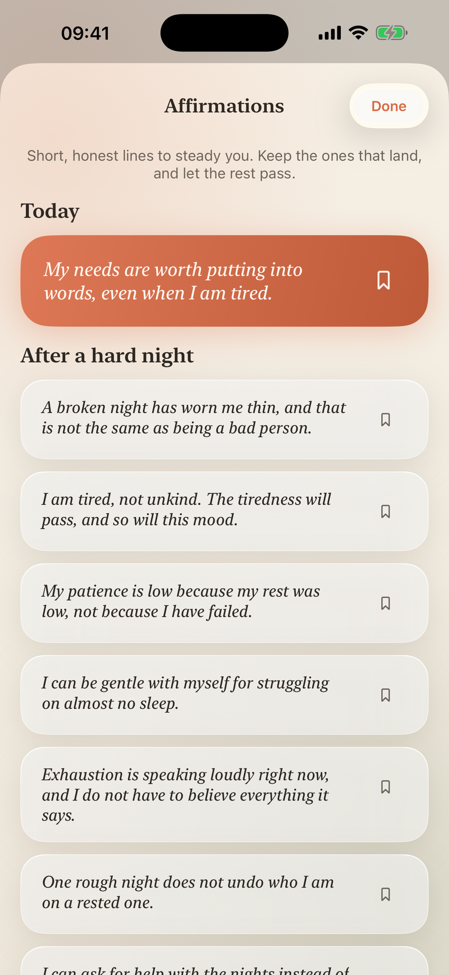 Simply Calm affirmations screen