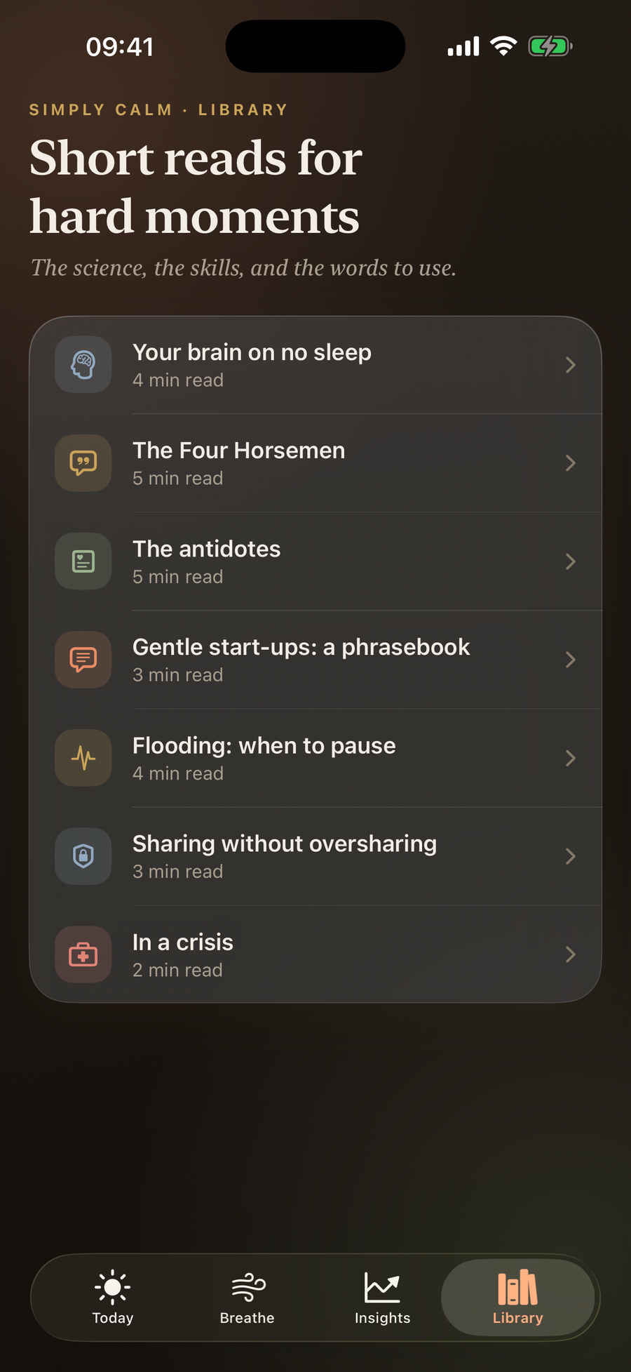 Simply Calm library of short reads on anger and conflict